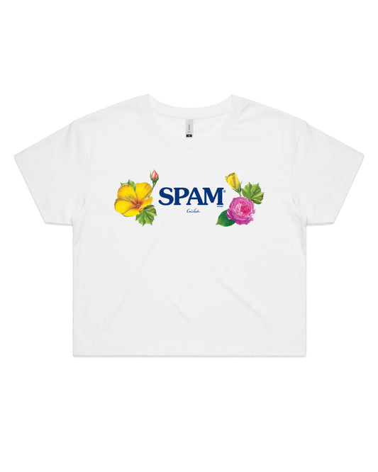 Spam Floral Logo Crop Tee - White